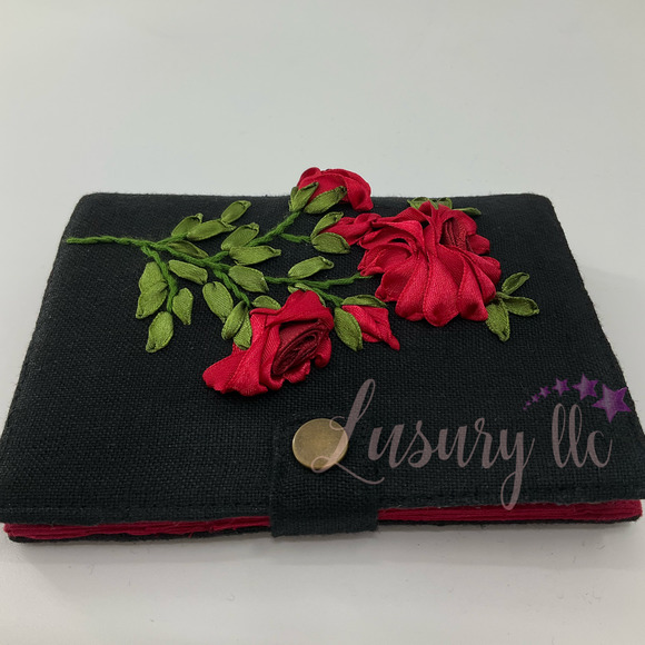 Red Rose Embroidery Passport Wallet & Silk Mask, Wedding Gift,Versatile Washable - Picture 6 of 15